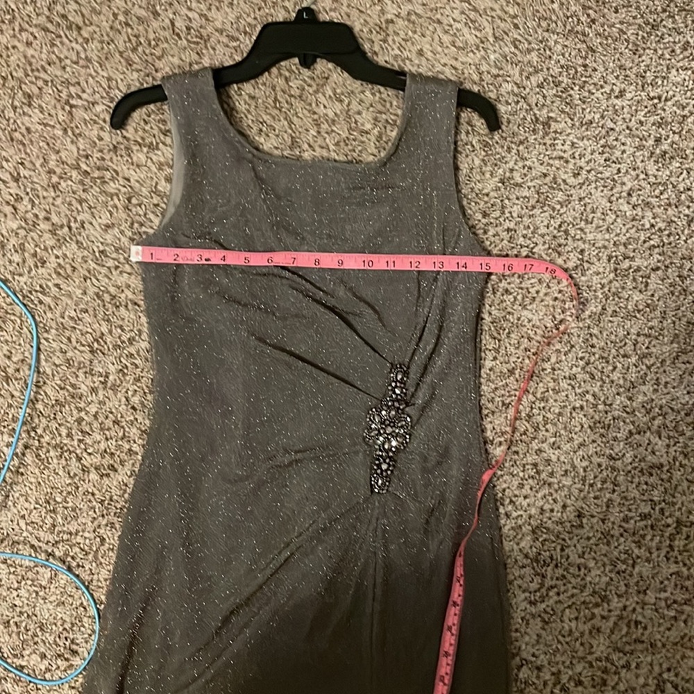 Alex Evening petites Sz 6P metallic faux wrap stretchy  dress GUC B71 - Picture 6 of 9